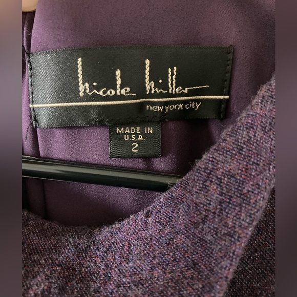 Gorgeous purple sleeveless lined ruched bodycon midi dress Nicole Miller Sz 2 - Picture 8 of 12